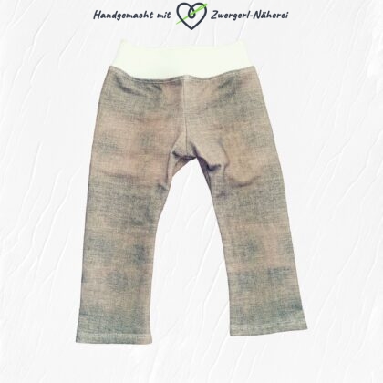 Kinder-Leggings brauner Jeanslook mit weißen Bündchen aus Bio-Bauwolle