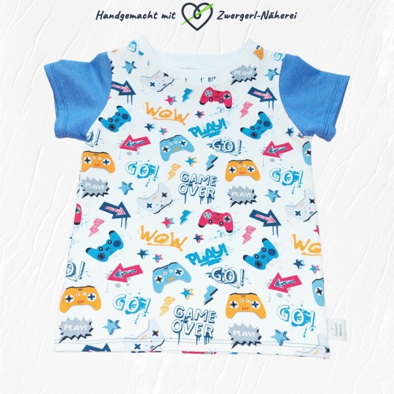 Kinder T-Shirt mit Game-Motiven handmade aus Bio-Baumwolle