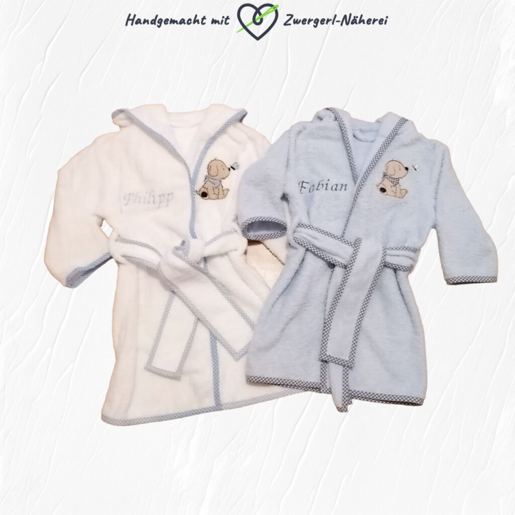 Bademantel mit Kapuze aus kuscheligem Baumwoll-Webfrottee handmade