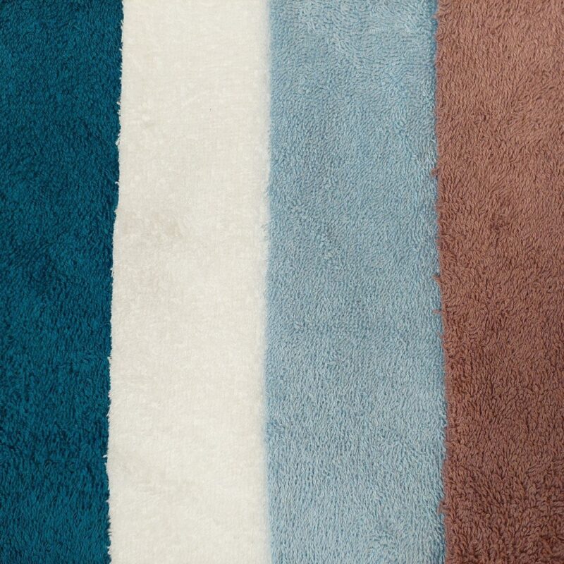 Baumwoll-Webfrottee Farben Petrol Weiß Hellbalu Altmauve für Bad und Spa Produkte wie Bademantel Handtuch Badeponcho