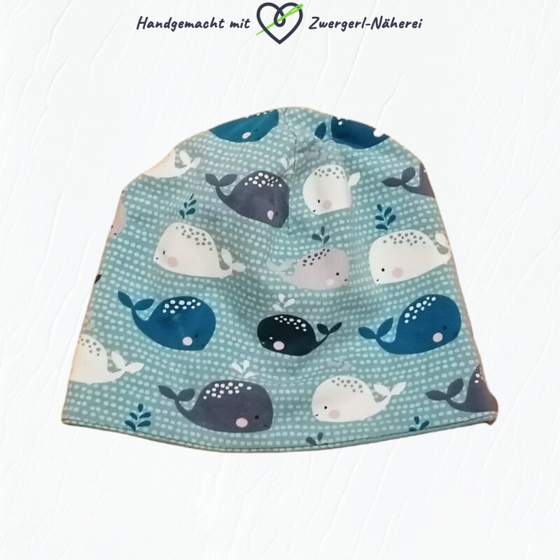 Haube Mütze Wende-Beanie mit Walen handmade für Babys und Kinder