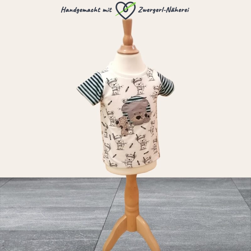 Kinder-Geburtstags-Shirt Indianer-Teddy-Design helles Design mit Bären-Applikation und Wunschzahl handmade
