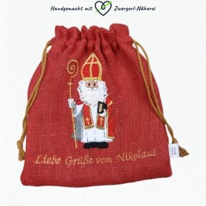 Geschenksackerl klein Nikolaussackerl aus Jute personalisierbar handmade Qualität geschlossen