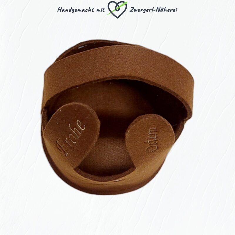 Osterkörbchen mit Ohren runde Ausführung brauner Filz mit Henkel handmade für Babys und Kleinkinder