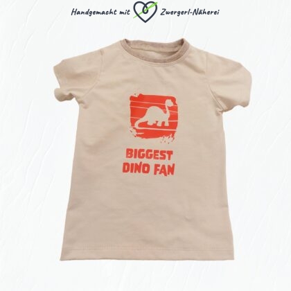 Kinder T-Shirt Beige mit Dinosaurier Langhals Plott handmade Kindermode