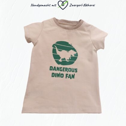 Kinder T-Shirt Beige mit Dinosaurier T-Rex Plott handmade Kindermode