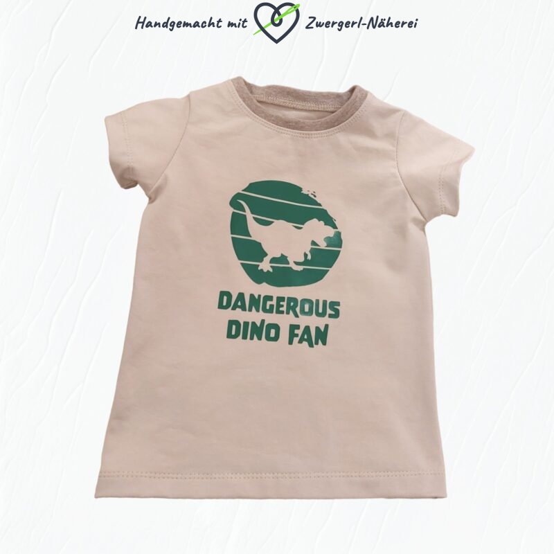 Kinder T-Shirt Beige mit Dinosaurier T-Rex Plott handmade Kindermode