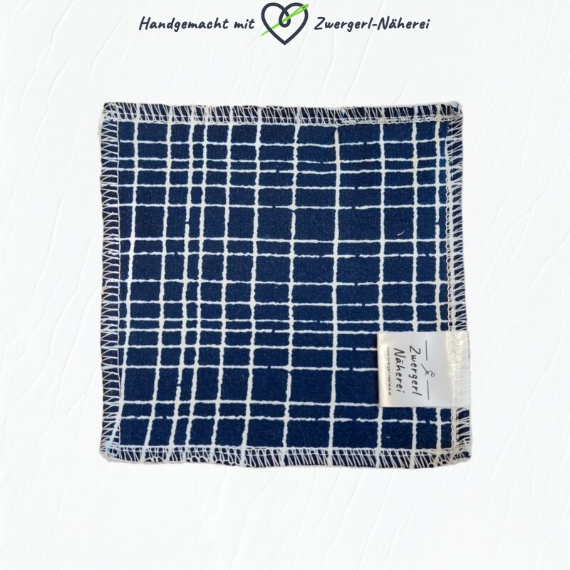 Baby-Waschtuch Bio-Baumwoll-Reinigungstuch Blau Blue-Grid Muster handmade Babyausstattung Babyaccessoires