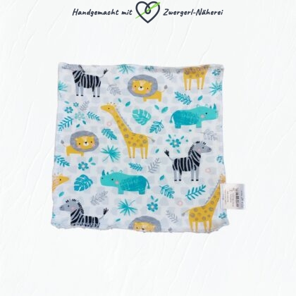 Baby-Waschtuch Baumwoll-Reinigungstuch Hell bunte Safari-Tiere handmade Babyausstattung Babyaccessoires