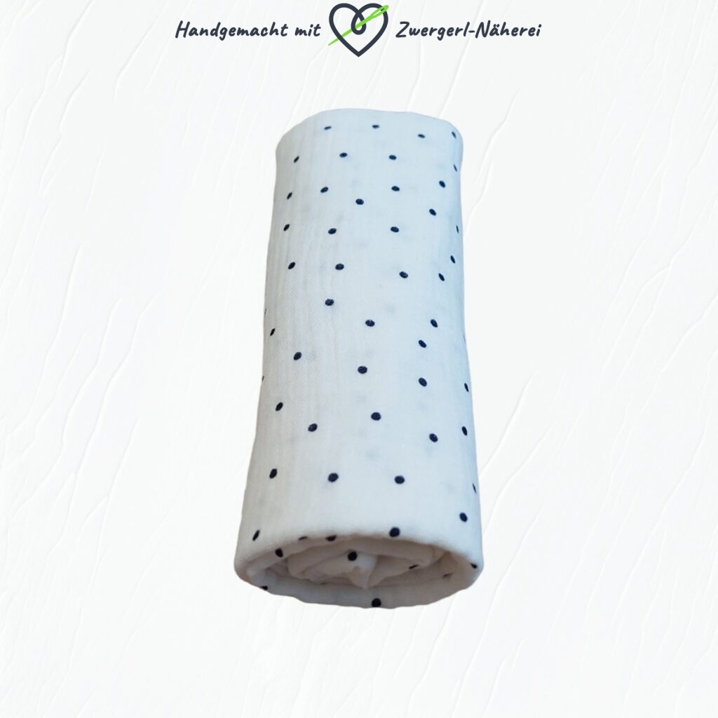 Premium-Stoffwindel aus Bio-Baumwolle Weiss mit schwarzen Punkten gerollt handmade Babyausstattung Babyaccessoires