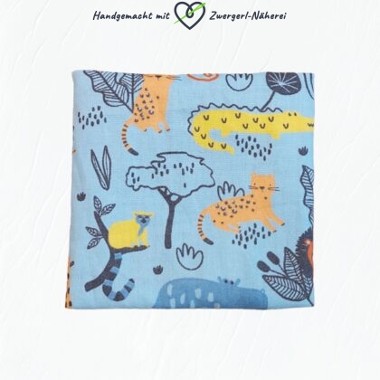 Wärmekissen Hellblau mit Safari-Tiere-Motiv für Kind und Baby aus Baumwolle handmade mit Naturfüllstoffen Babyausstattung Babyaccessoires