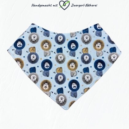 Dreieckstuch Wendetuch Baumwolle Hellblau mit Löwen-Muster in Top handmade Qualität Vorderansicht